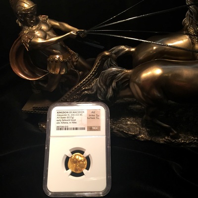 KINGDOM of MACEDON- ALEXANDER III THE GREAT! 336BC NGC AU 5X5 AV STATER ATHENA – SELEUCID 6