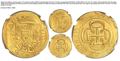 Mexico 8 Escudos "1715 Fleet"  1714 NGC 63 Finest Known 9