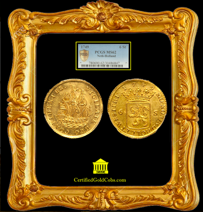 NETHERLANDS- HOLLAND  1749  6 STUIVERS (1/2 GULDEN)    ~ PCGC 62 ~ 3