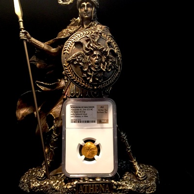 KINGDOM of MACEDON- ALEXANDER III THE GREAT! 336BC NGC AU 5X5 AV STATER ATHENA – SELEUCID 2