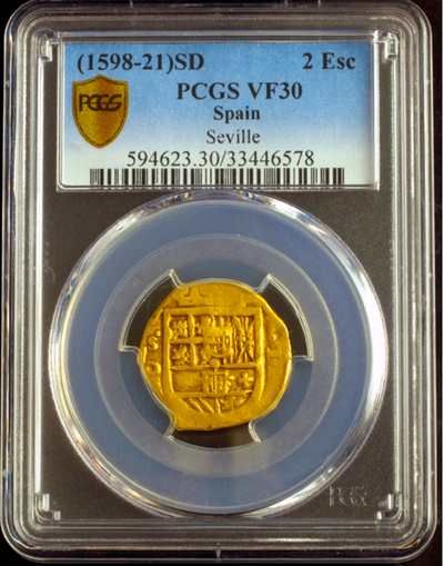 Spain 2 Escudos  1598-1621  PCGS 30 6