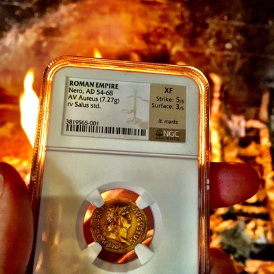 ROMAN EMPIRE "NERO" 54-68 AD  AV AUREUS ~ NGC XF 5x3 ~ ! NERO CLAUDIUS CAESAR AUGUSTUS  "POMPEII TREASURE" 3
