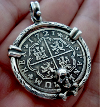 Spain 2 Reales 1721 "Skull and Bones" Shipwreck Jewelry Treasure Coin Necklace 5