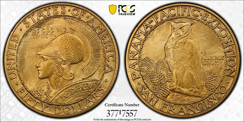 1915 Panama Pacific 'Pan Pac' $50 Rou d PCGS 64 CAC