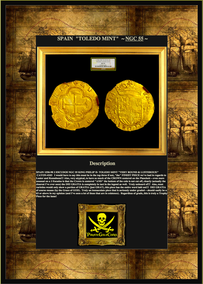 Spain 2 Escudos 1556-98 "King Philip II" NGC 55 "Toledo Mint" 9