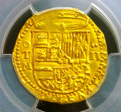 Spain 2 Escudos 1556-98 PCGS 62 2nd Finest Known 4