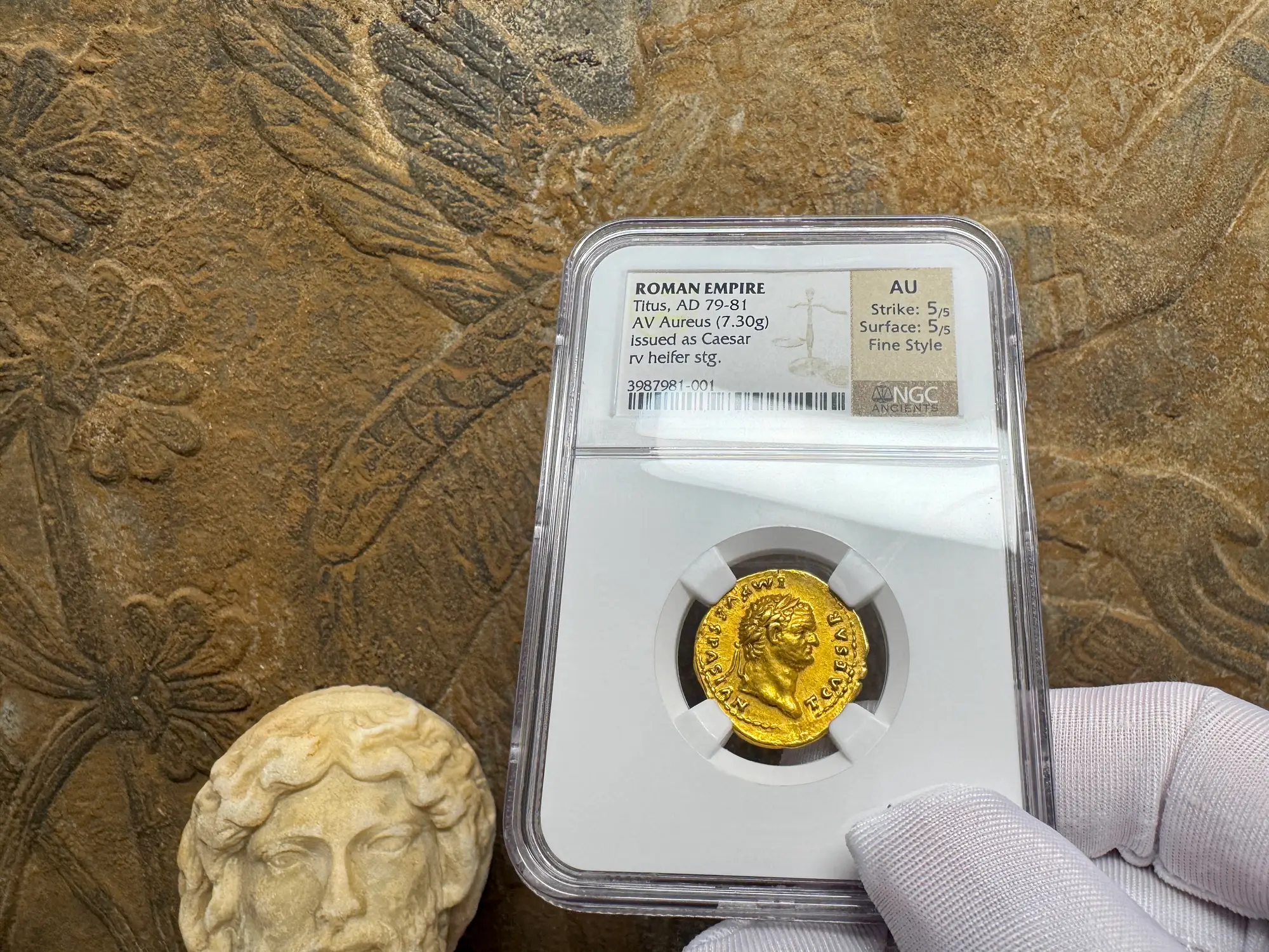 Roman Empire "Titus" 79AD NGC AU 5x5 Fine Style 12