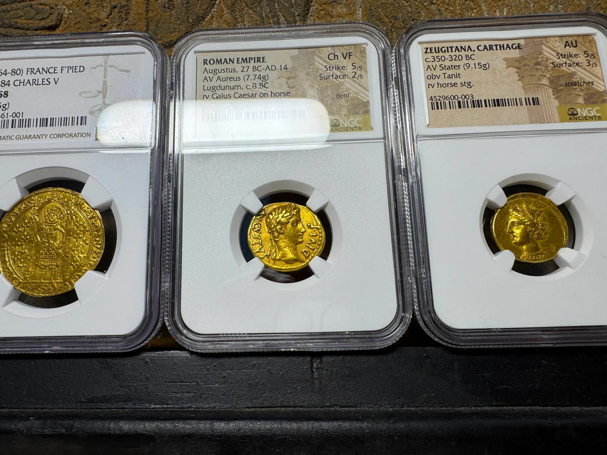 Roman Empire "Augustus" 14BC NGC CH VF 5x2  3