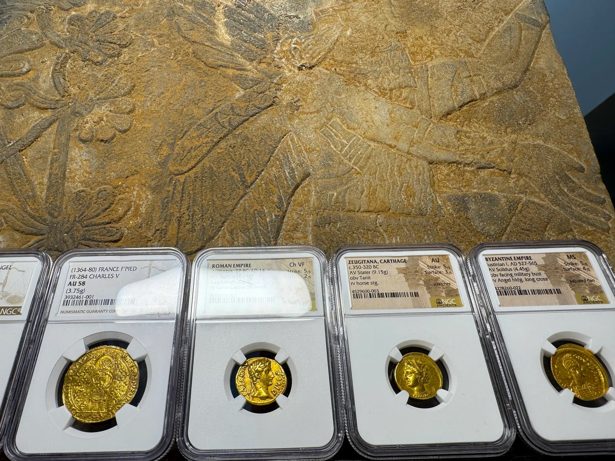 Roman Empire "Augustus" 14BC NGC CH VF 5x2  2