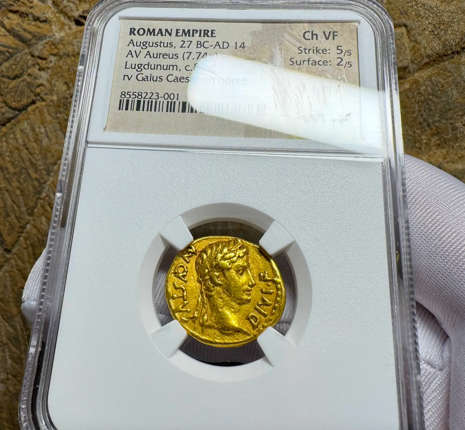 Roman Empire "Augustus" 14BC NGC CH VF 5x2 