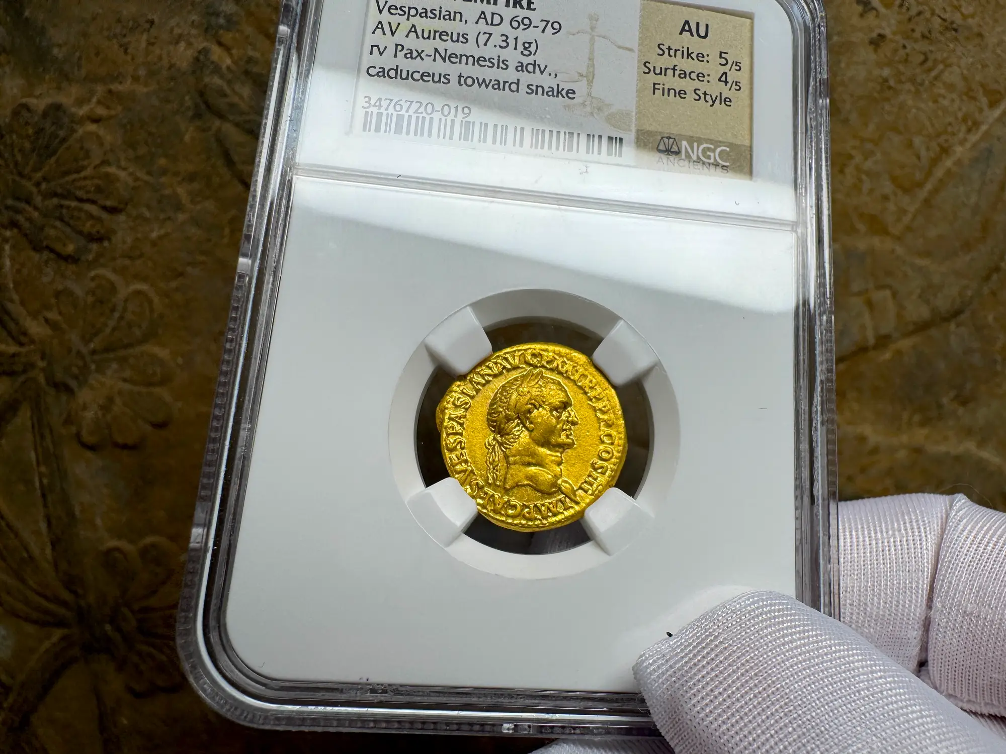 Roman Empire "Vespasian" 10th Caesar NGC AU 5x4 Fine Style 10