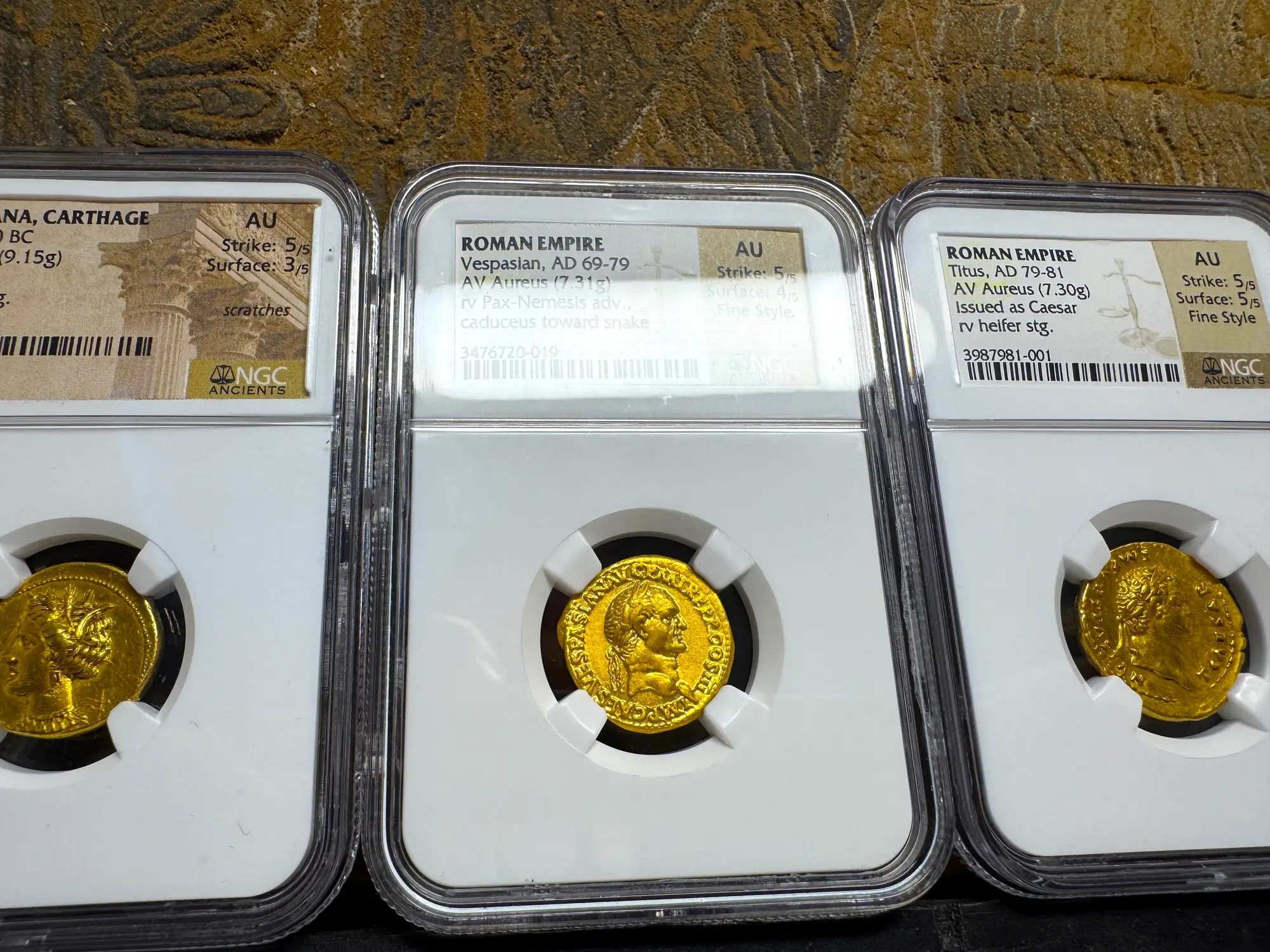 Roman Empire "Vespasian" 10th Caesar NGC AU 5x4 Fine Style 19