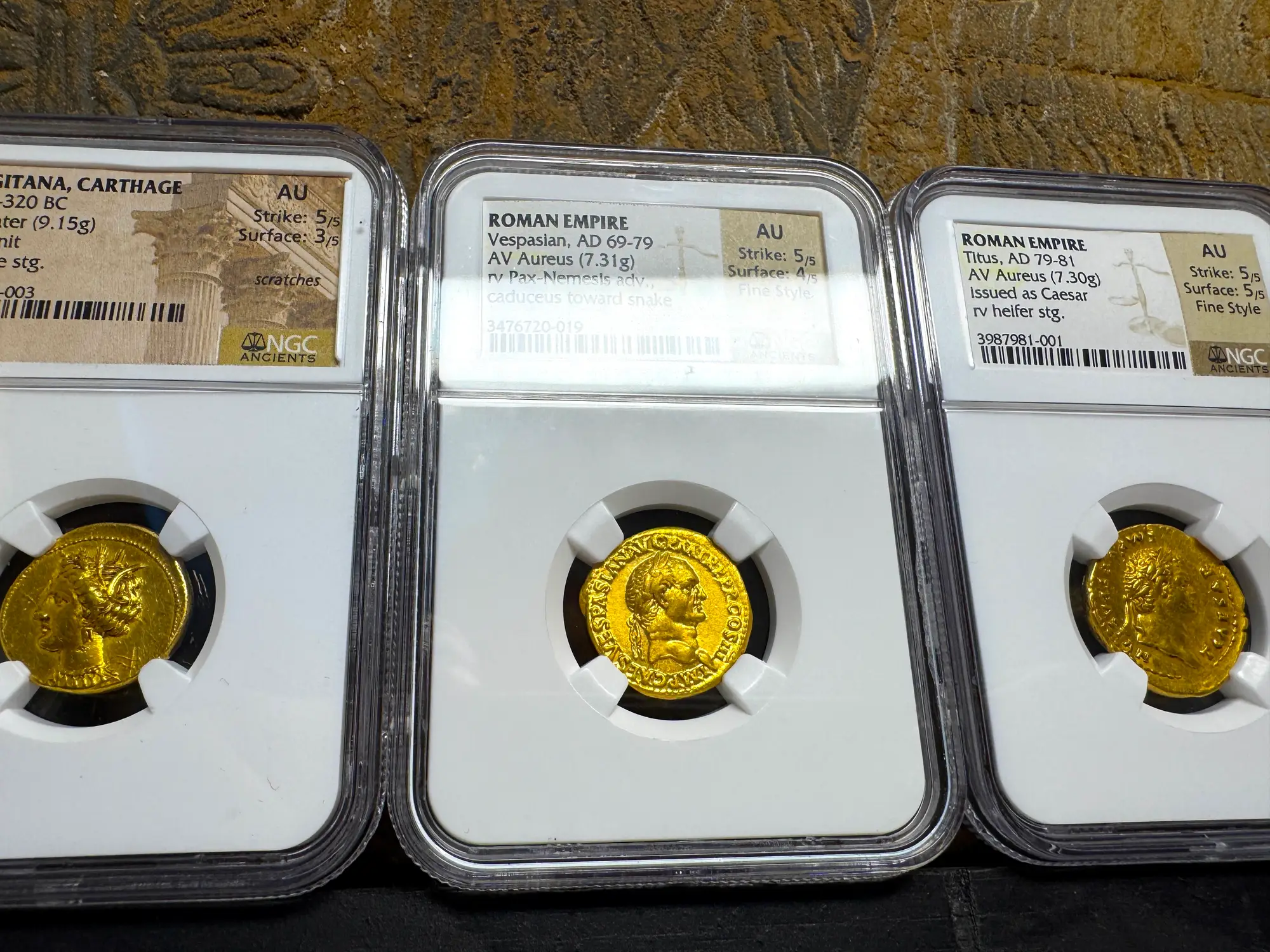 Roman Empire "Vespasian" 10th Caesar NGC AU 5x4 Fine Style 20