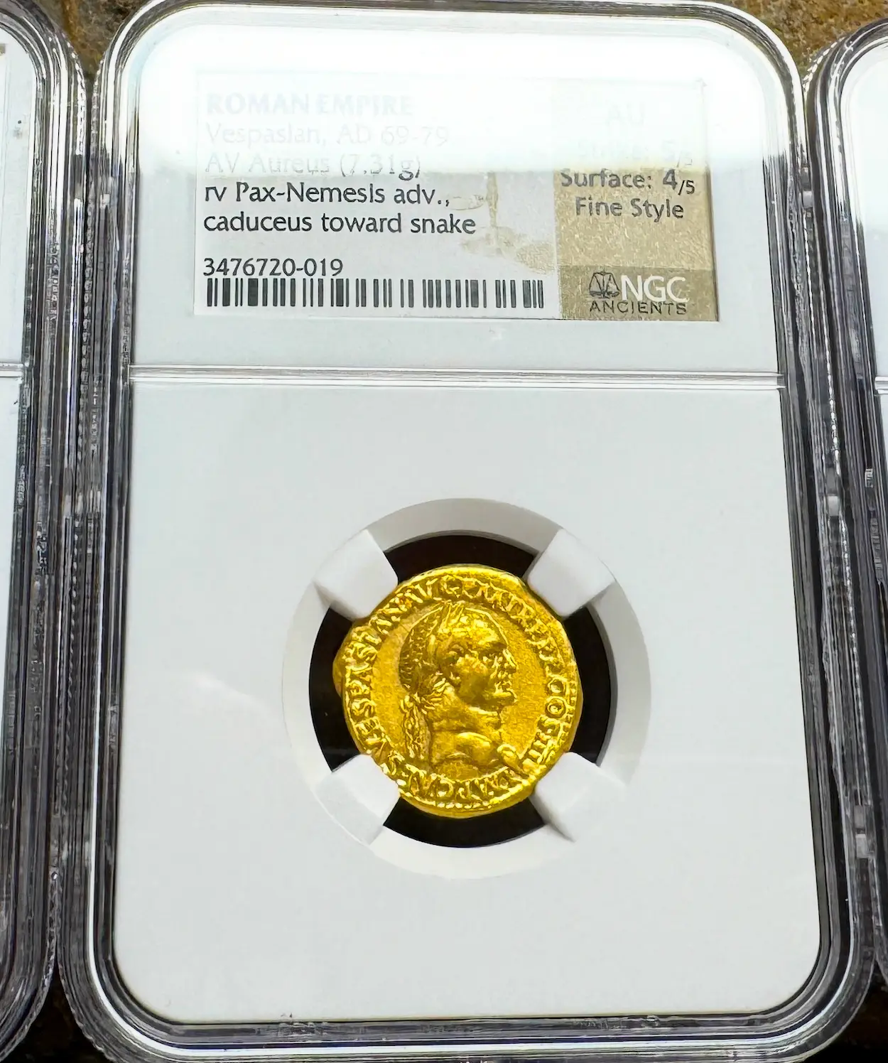Roman Empire "Vespasian" 10th Caesar NGC AU 5x4 Fine Style 28