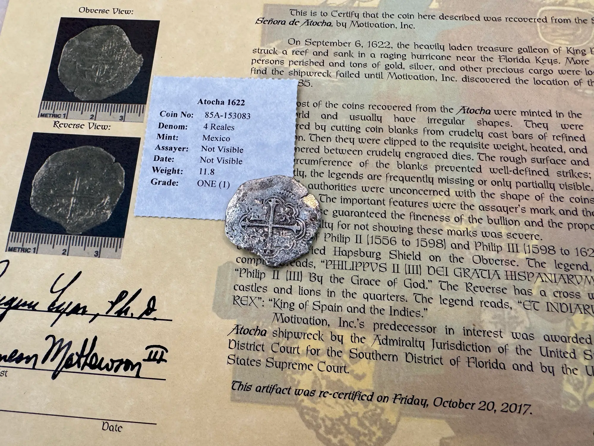 Mexico 4 Reales 1598-21 "Atocha 1622 Shipwreck" Grade 1 11