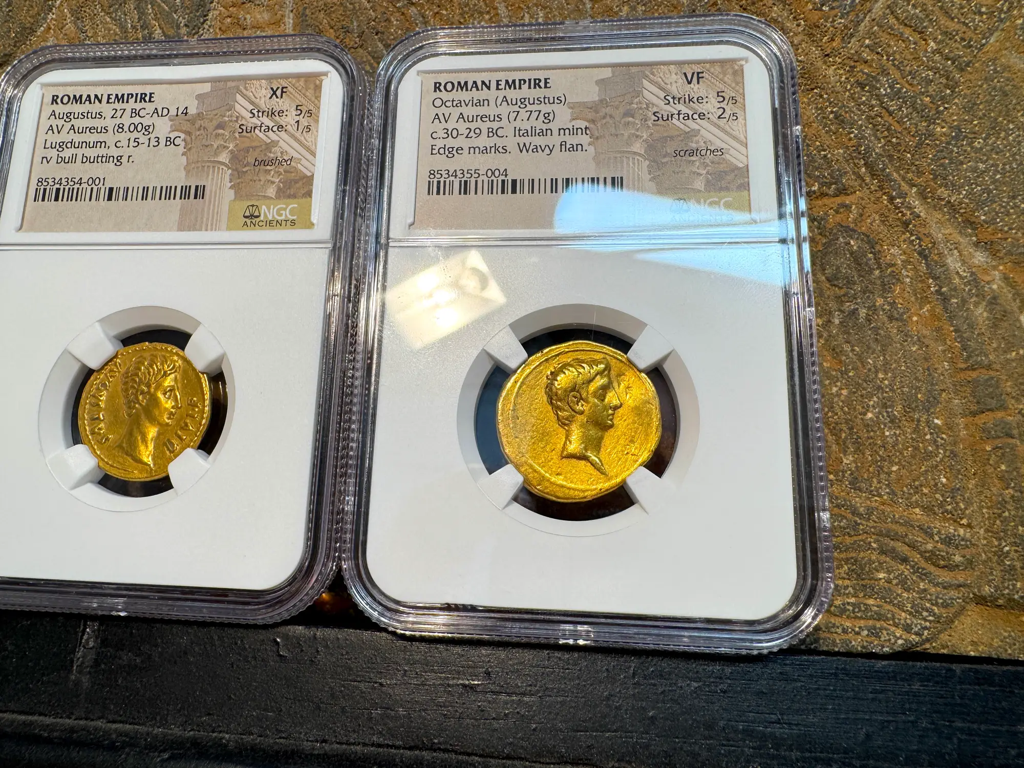 Roman Empire "Octavian" 30BC Aureus NGC VF 5x2 5