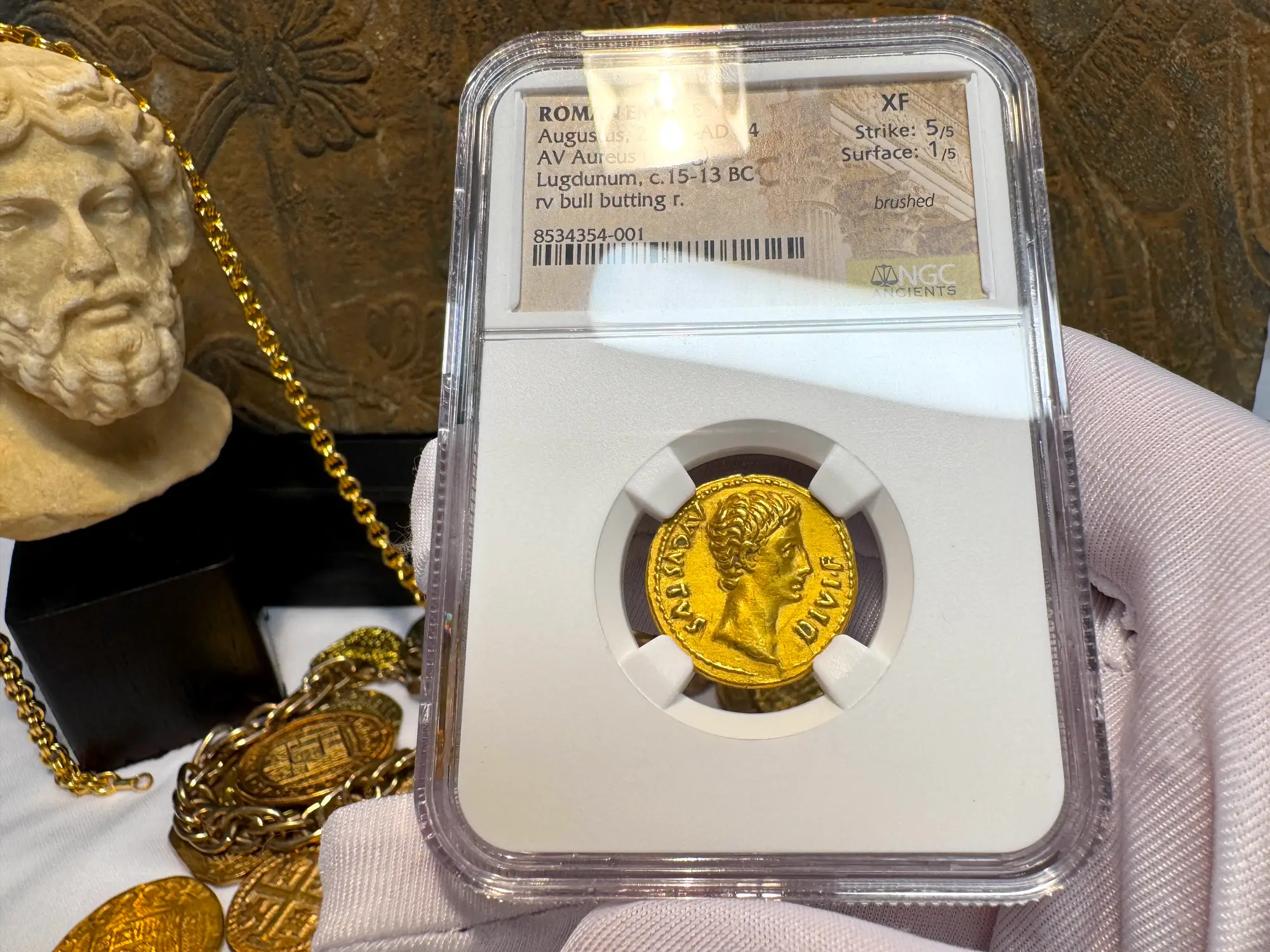 Roman Empire "Augustus | Bull" 2nd of 12 Caesars NGC XF 5x1 16