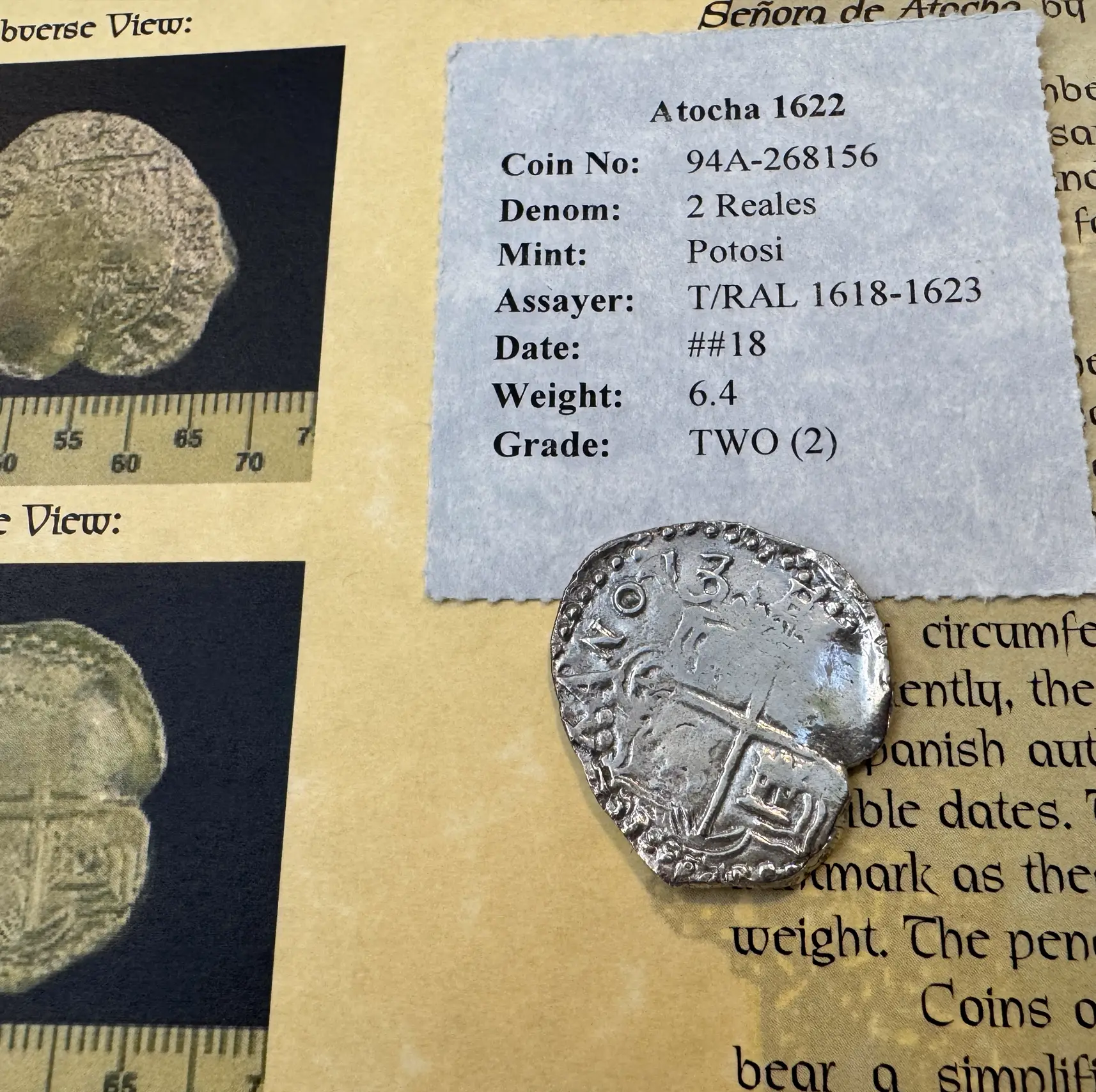Bolivia 2 Reales 1618 "Atocha 1622 Shipwreck" Grade 2