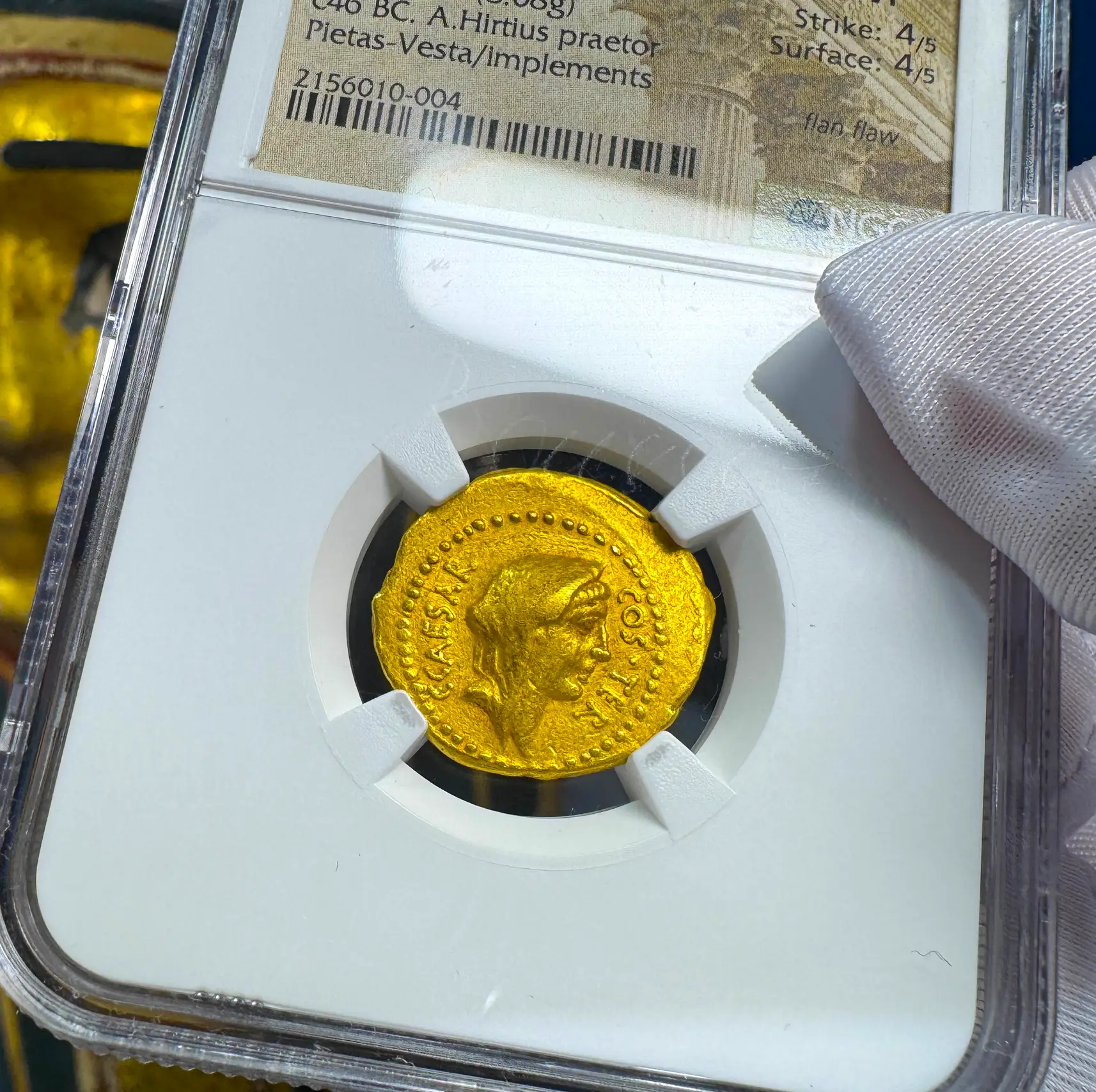 Roman Imperatorial "Julius Caesar" 44BC Aureus NGC Ch VF 16