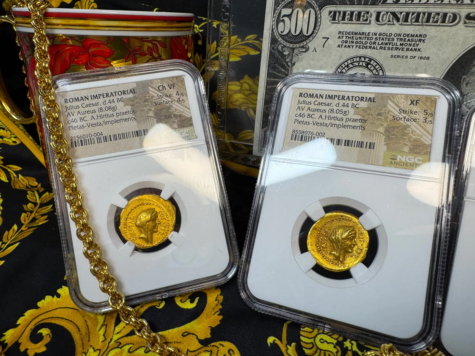 Roman Imperatorial "Julius Caesar" 44BC Aureus NGC Ch VF 19