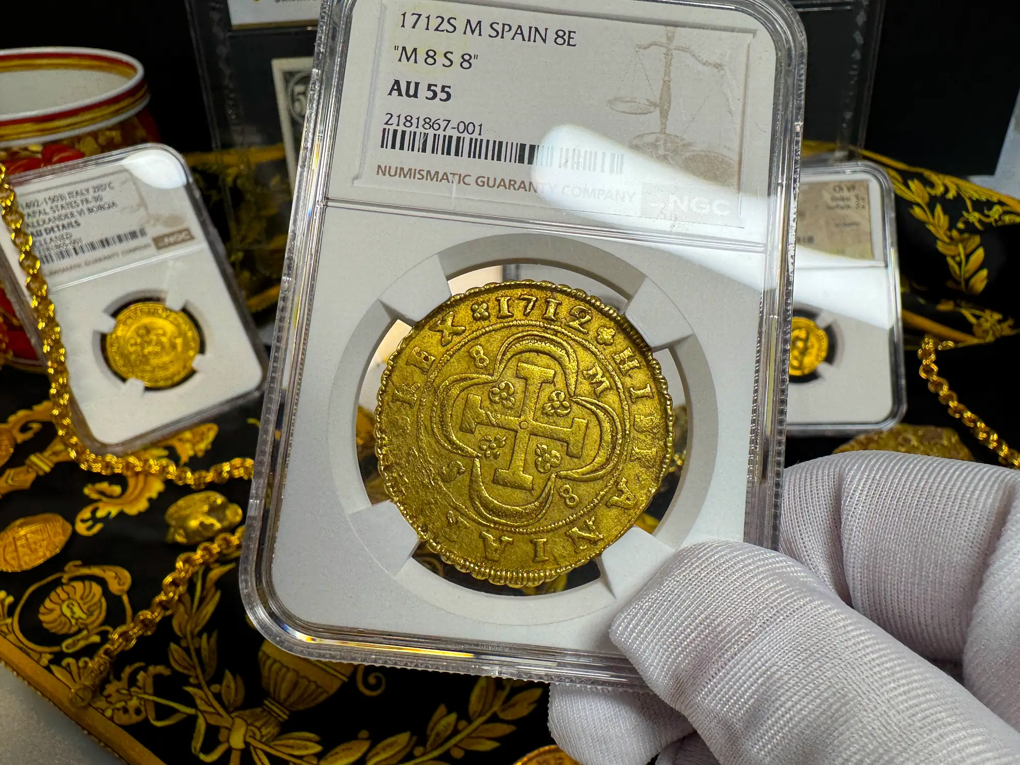 Spain 8 Escudos 1712 "Philip V" NGC 55 10