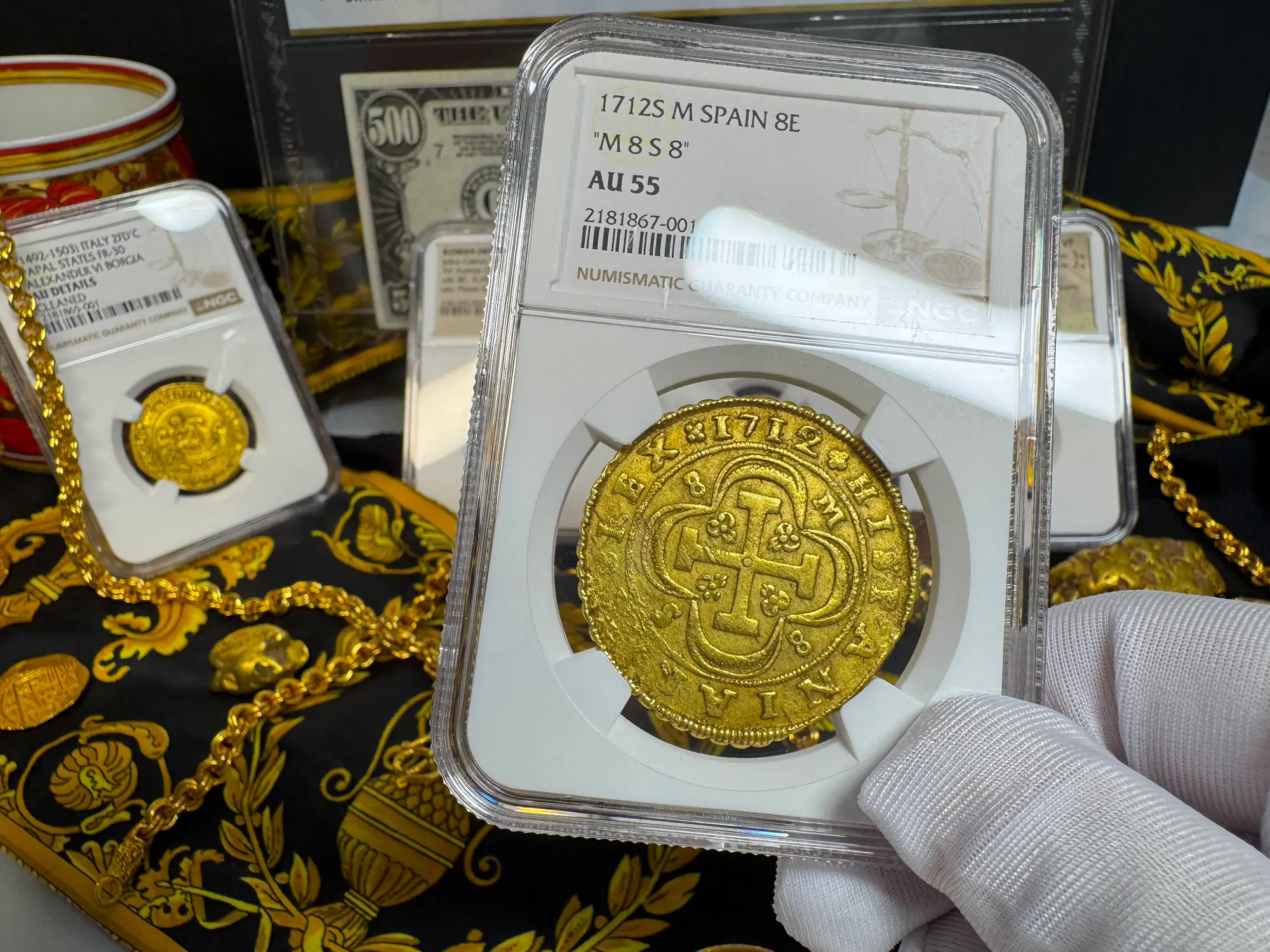 Spain 8 Escudos 1712 "Philip V" NGC 55 22