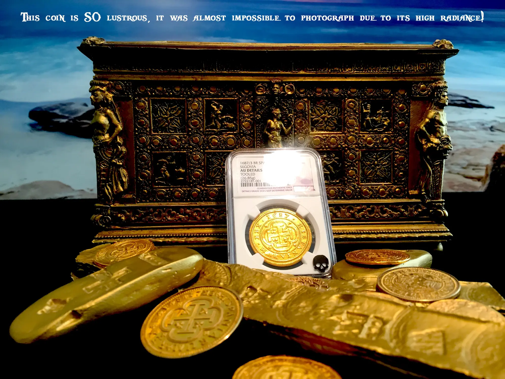 Spain  8 Escudos  1687/3  "Royal Like"  Charles II  NGC AU Dets  RARE! 17