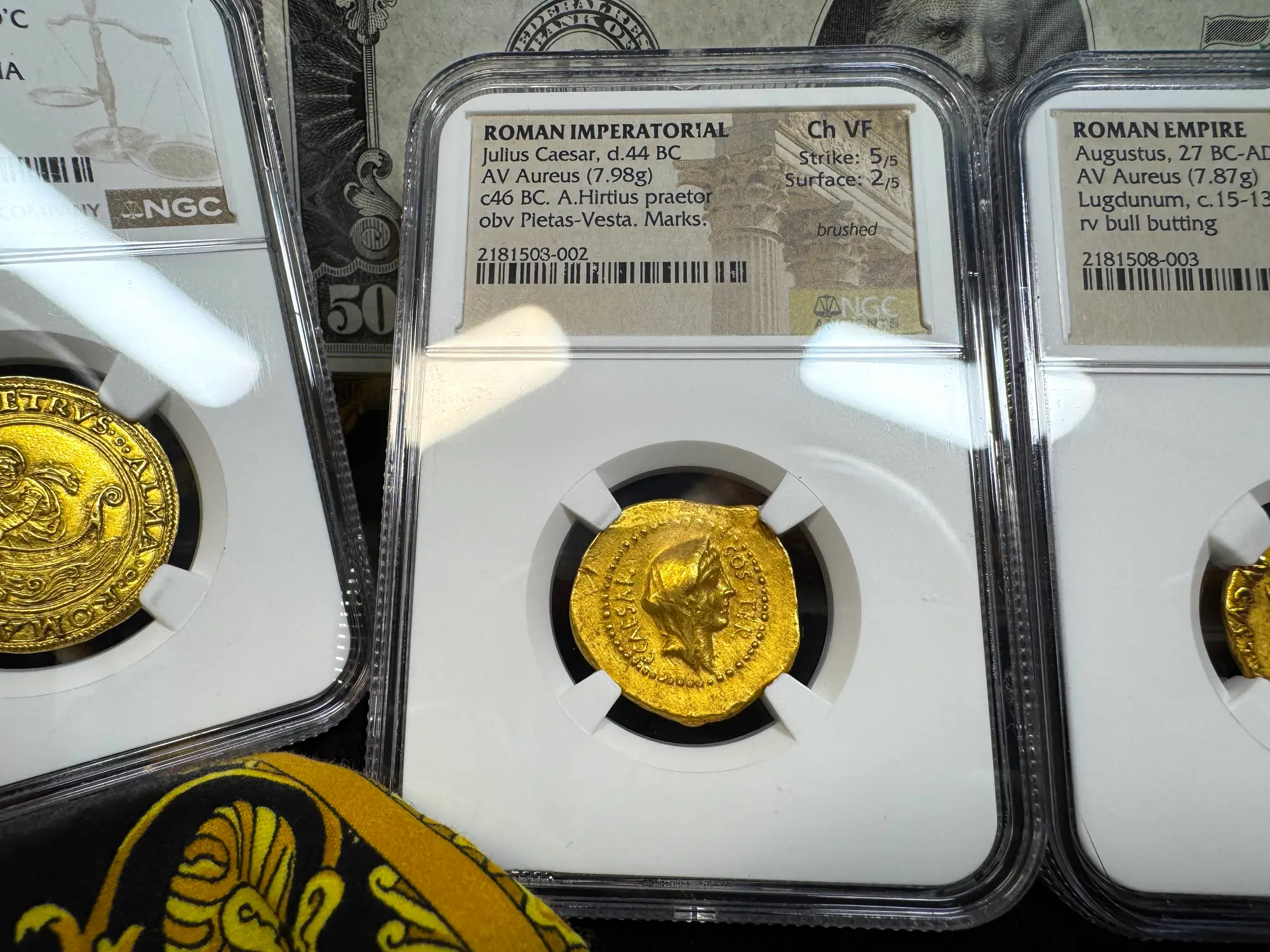 Roman Imperatorial "Julius Caesar" Aureus NGC Ch VF 13