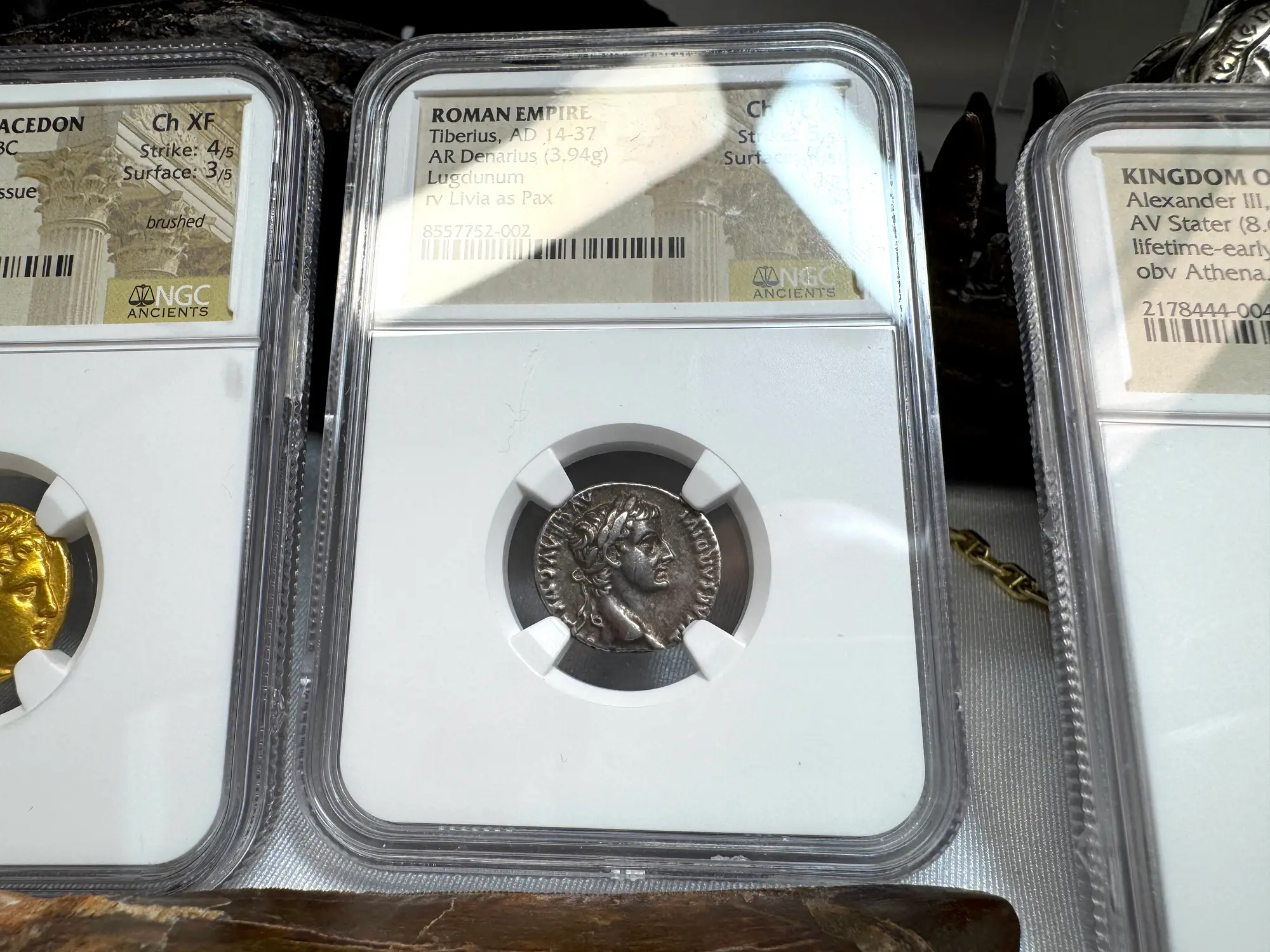 Roman Empire "Tiberius" 14AD Denarius NGC Ch VF 14