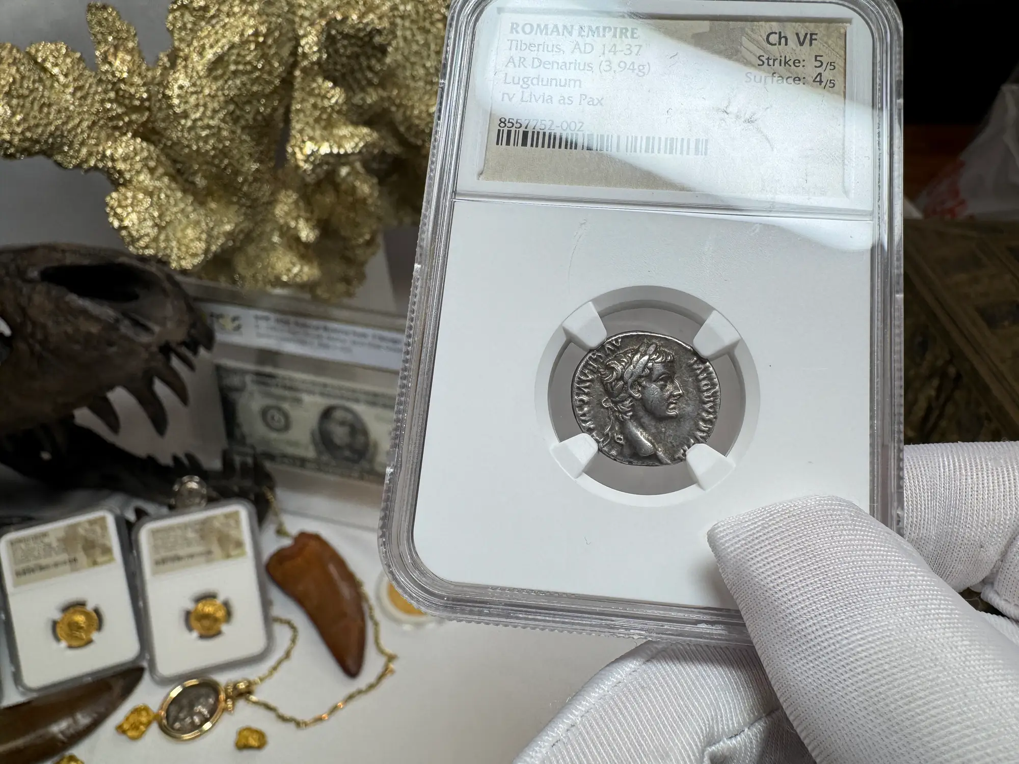 Roman Empire "Tiberius" 14AD Denarius NGC Ch VF 25