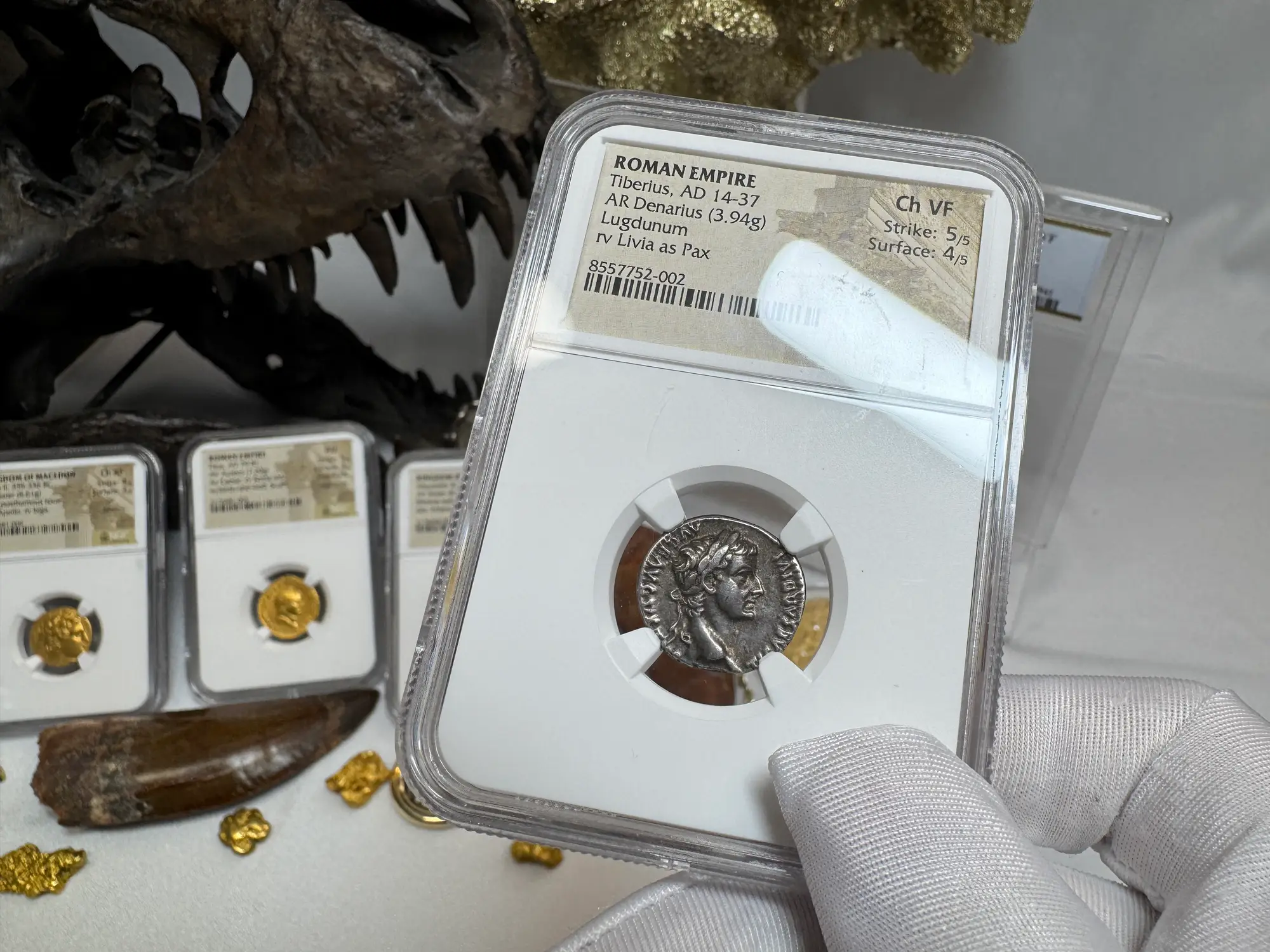 Roman Empire "Tiberius" 14AD Denarius NGC Ch VF 26