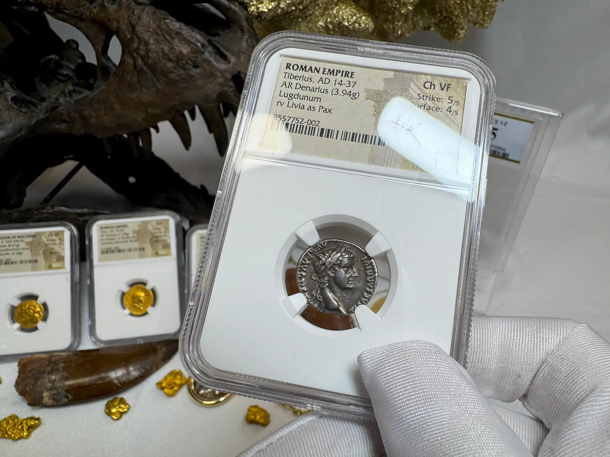 Roman Empire "Tiberius" 14AD Denarius NGC Ch VF 3