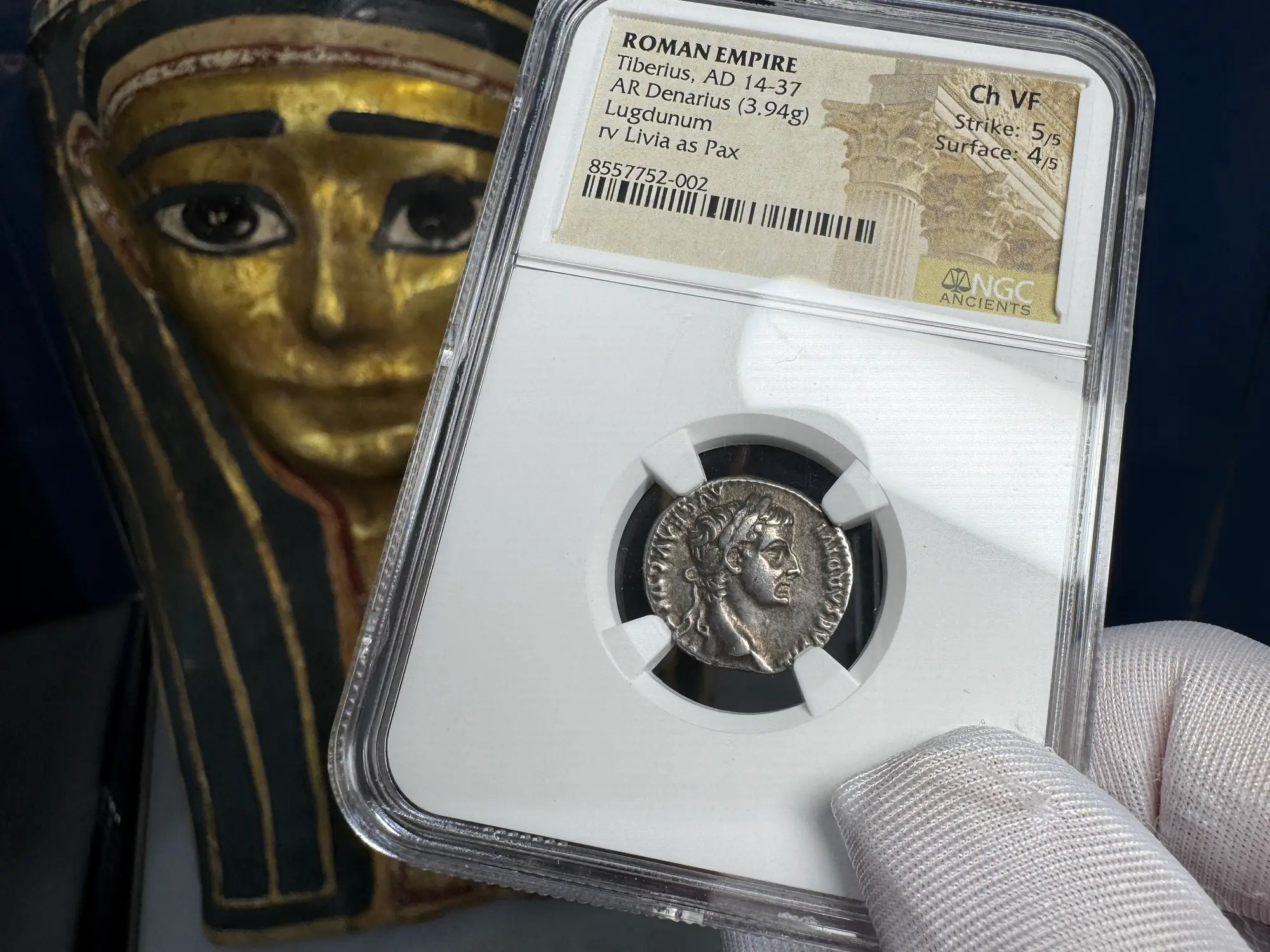 Roman Empire "Tiberius" 14AD Denarius NGC Ch VF 15