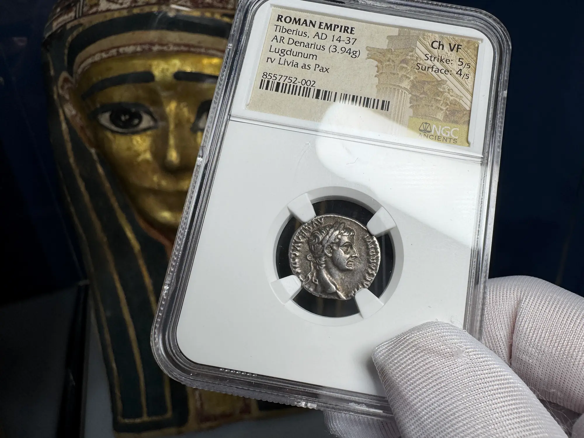 Roman Empire "Tiberius" 14AD Denarius NGC Ch VF 16