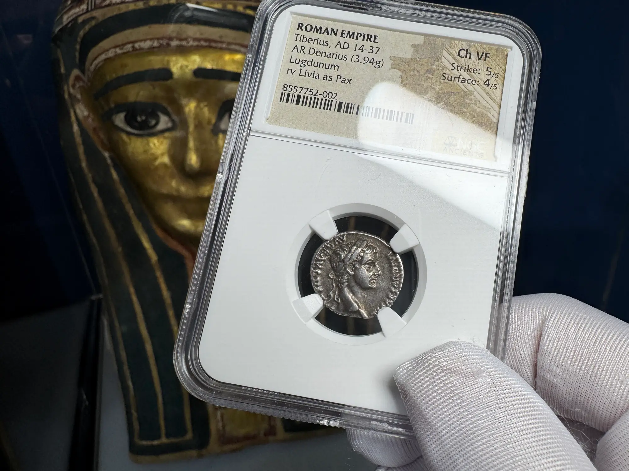 Roman Empire "Tiberius" 14AD Denarius NGC Ch VF 27