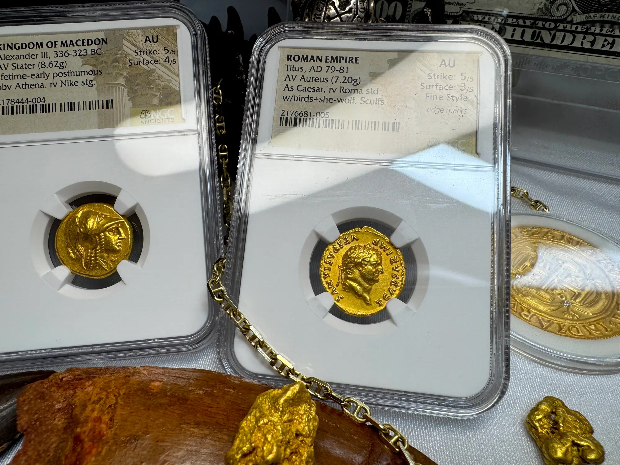 Roman Empire "Titus" 79AD Aureus NGC AU 5x3 Fine Style 4