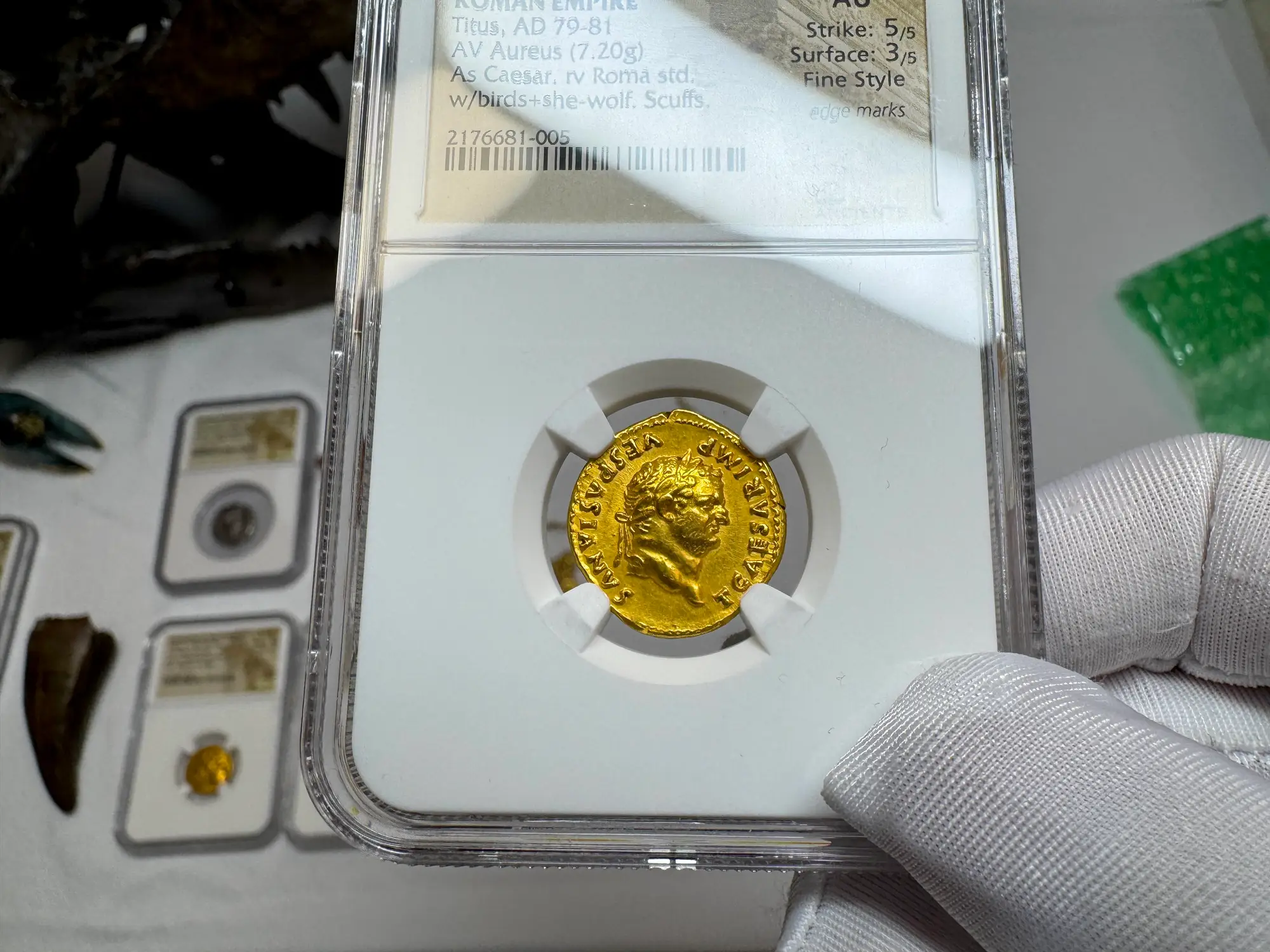 Roman Empire "Titus" 79AD Aureus NGC AU 5x3 Fine Style 23