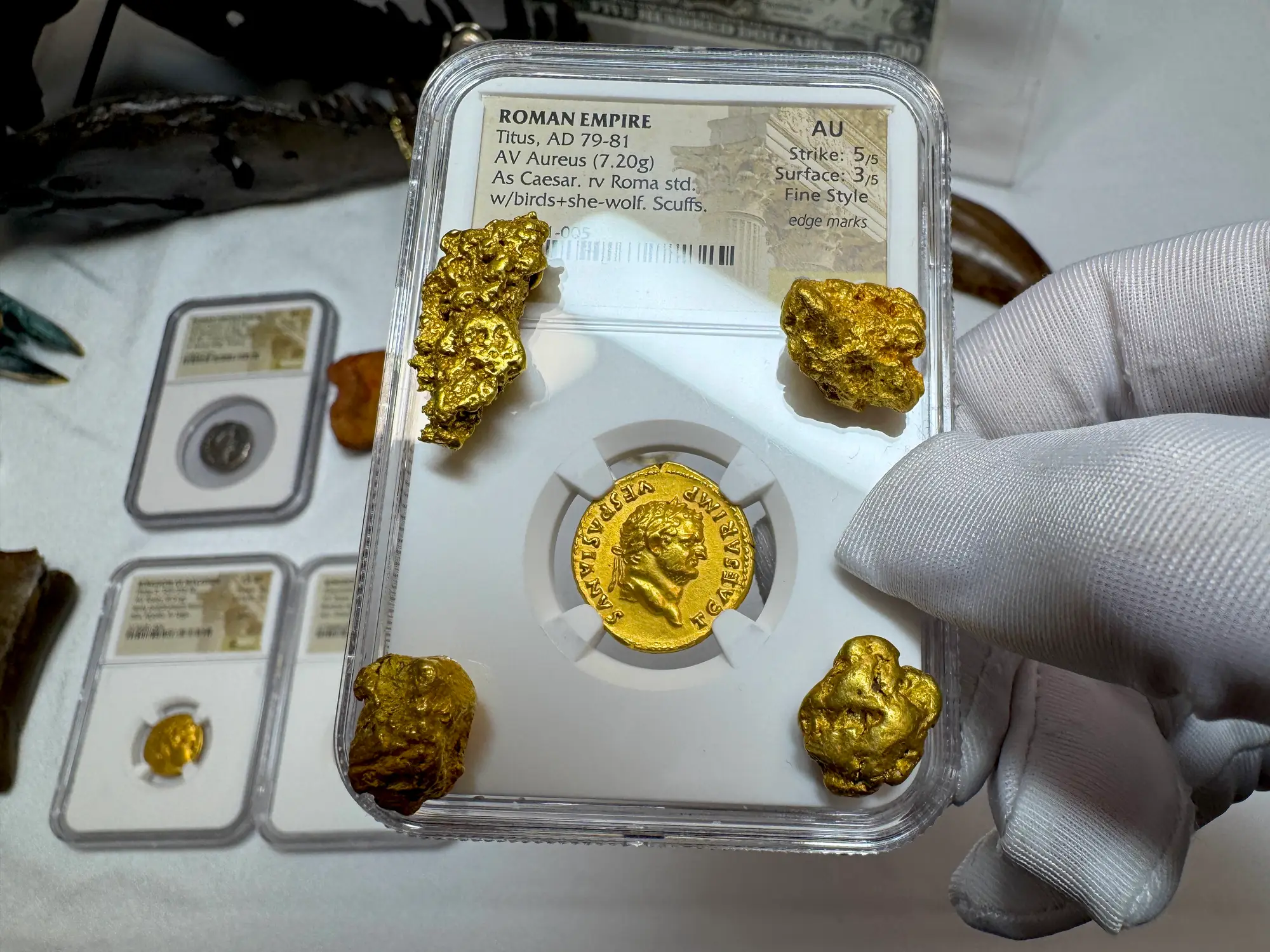 Roman Empire "Titus" 79AD Aureus NGC AU 5x3 Fine Style 18