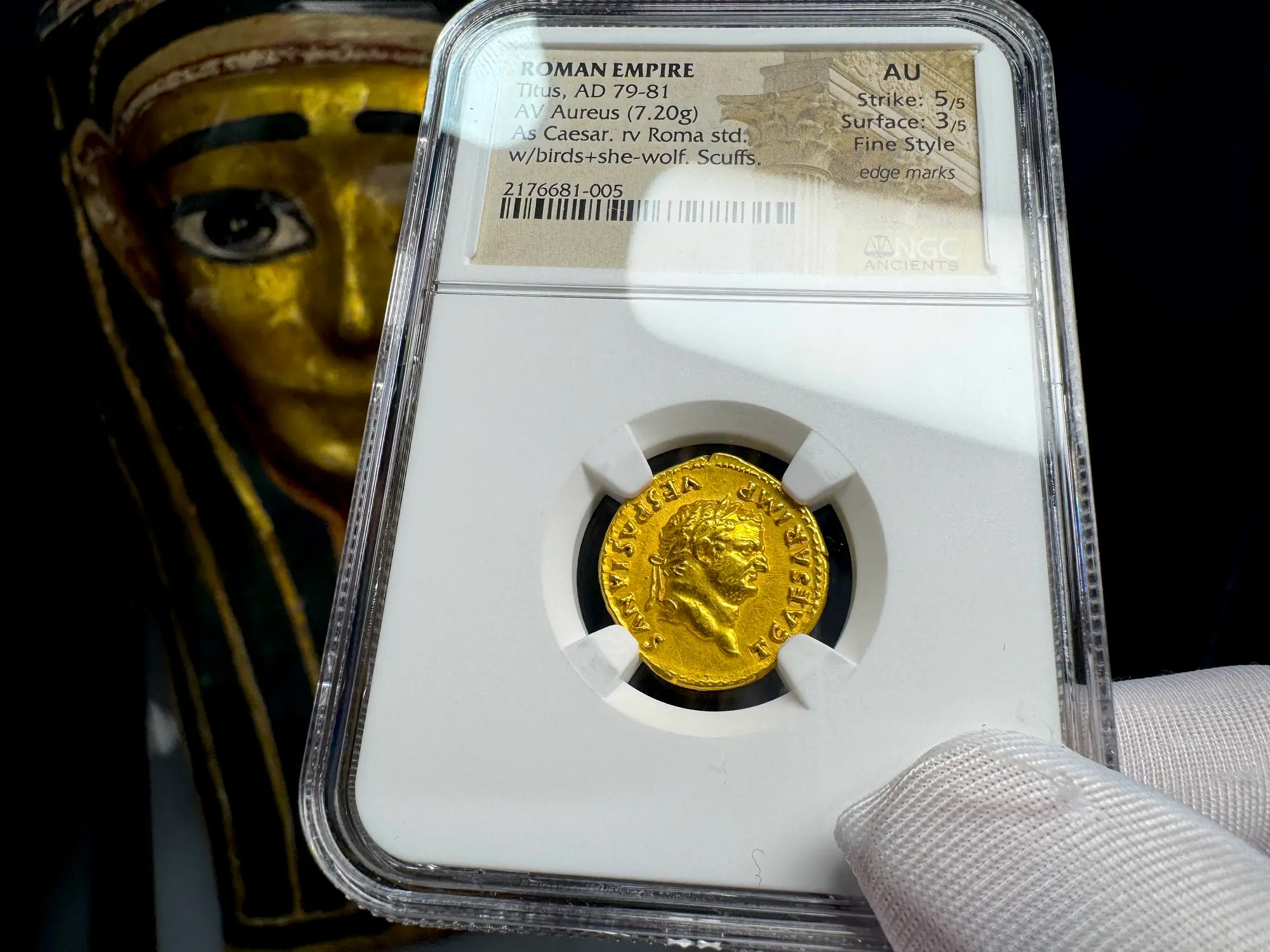 Roman Empire "Titus" 79AD Aureus NGC AU 5x3 Fine Style 31