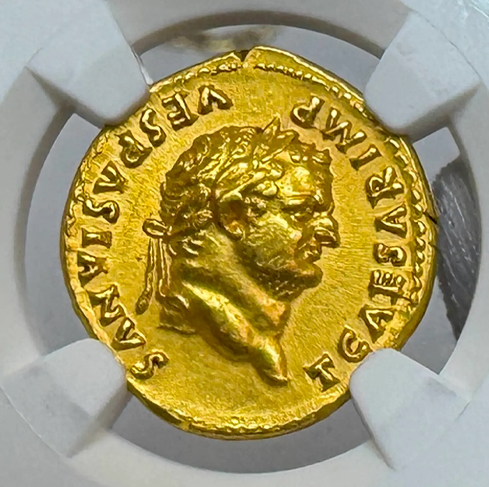 Roman Empire "Titus" 79AD Aureus NGC AU 5x3 Fine Style