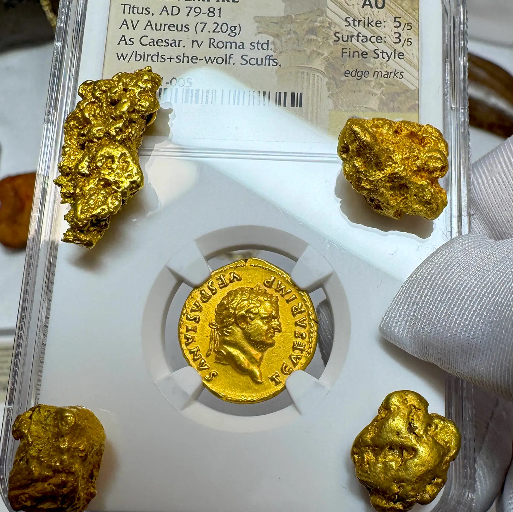 Roman Empire "Titus" 79AD Aureus NGC AU 5x3 Fine Style 2