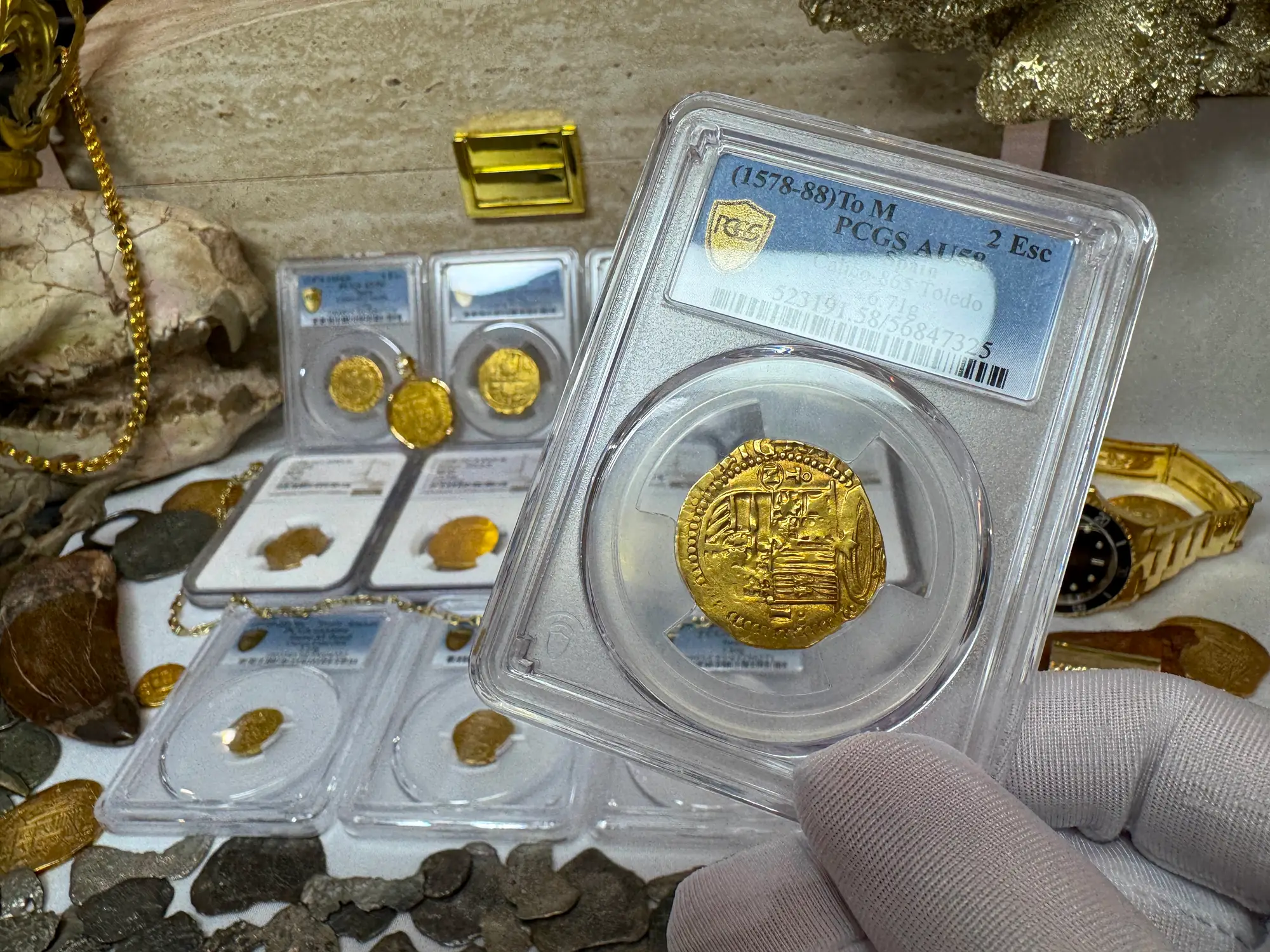 Spain 2 Escudos 1578-88 "Toledo" PCGS 58 22