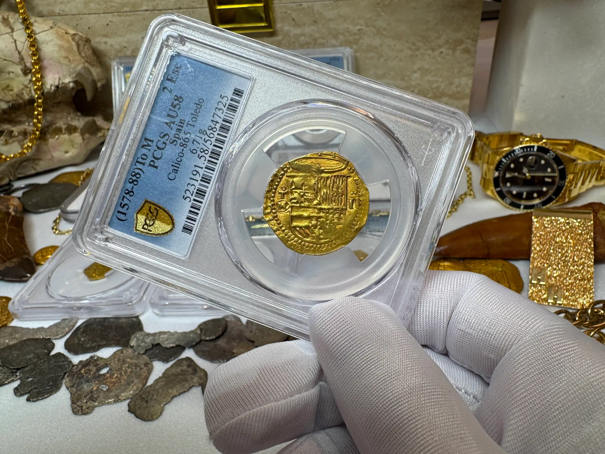 Spain 2 Escudos 1578-88 "Toledo" PCGS 58 5