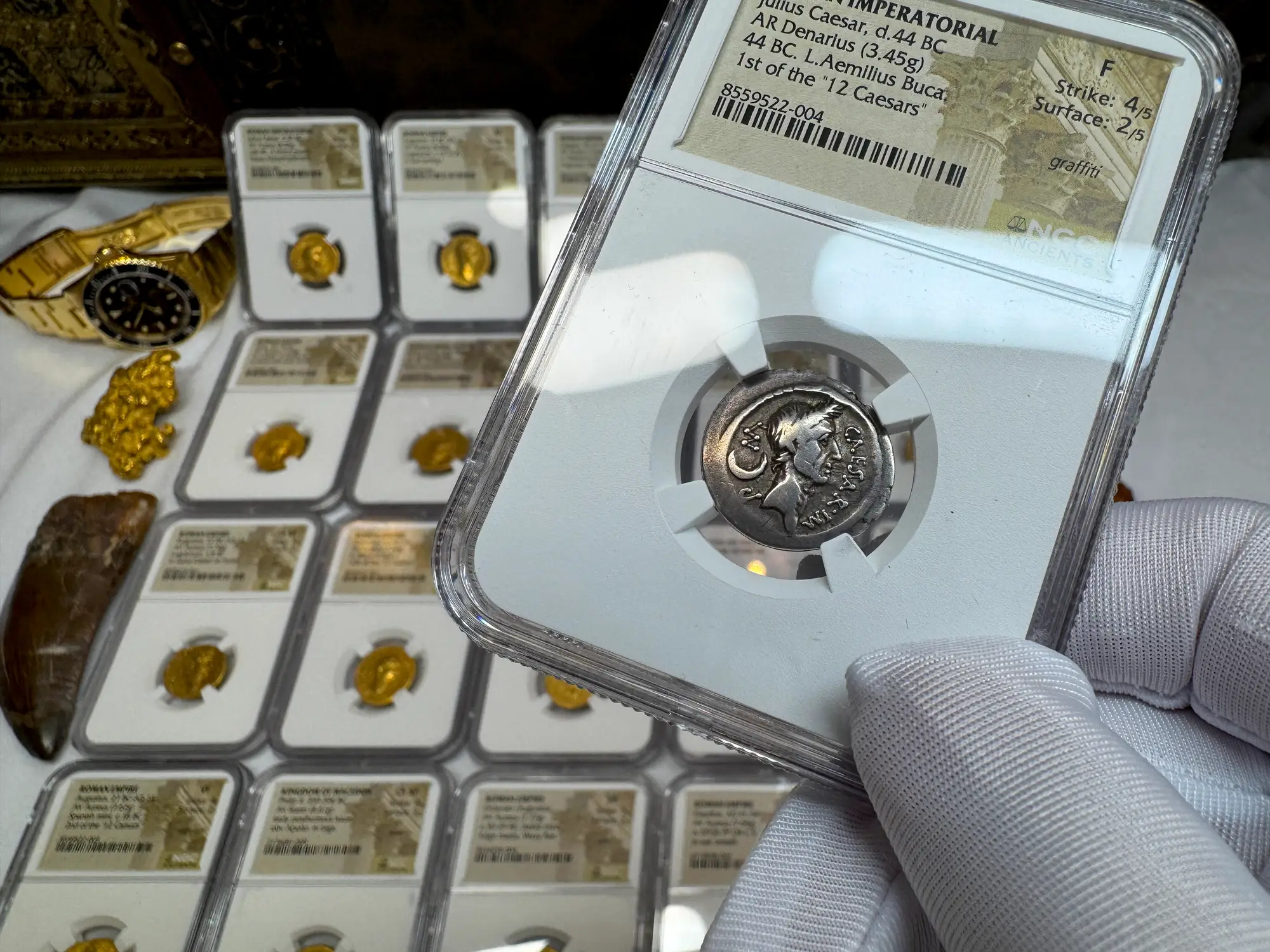 Roman Imperatorial "Julius Caesar" 44BC Denarius NGC F  4