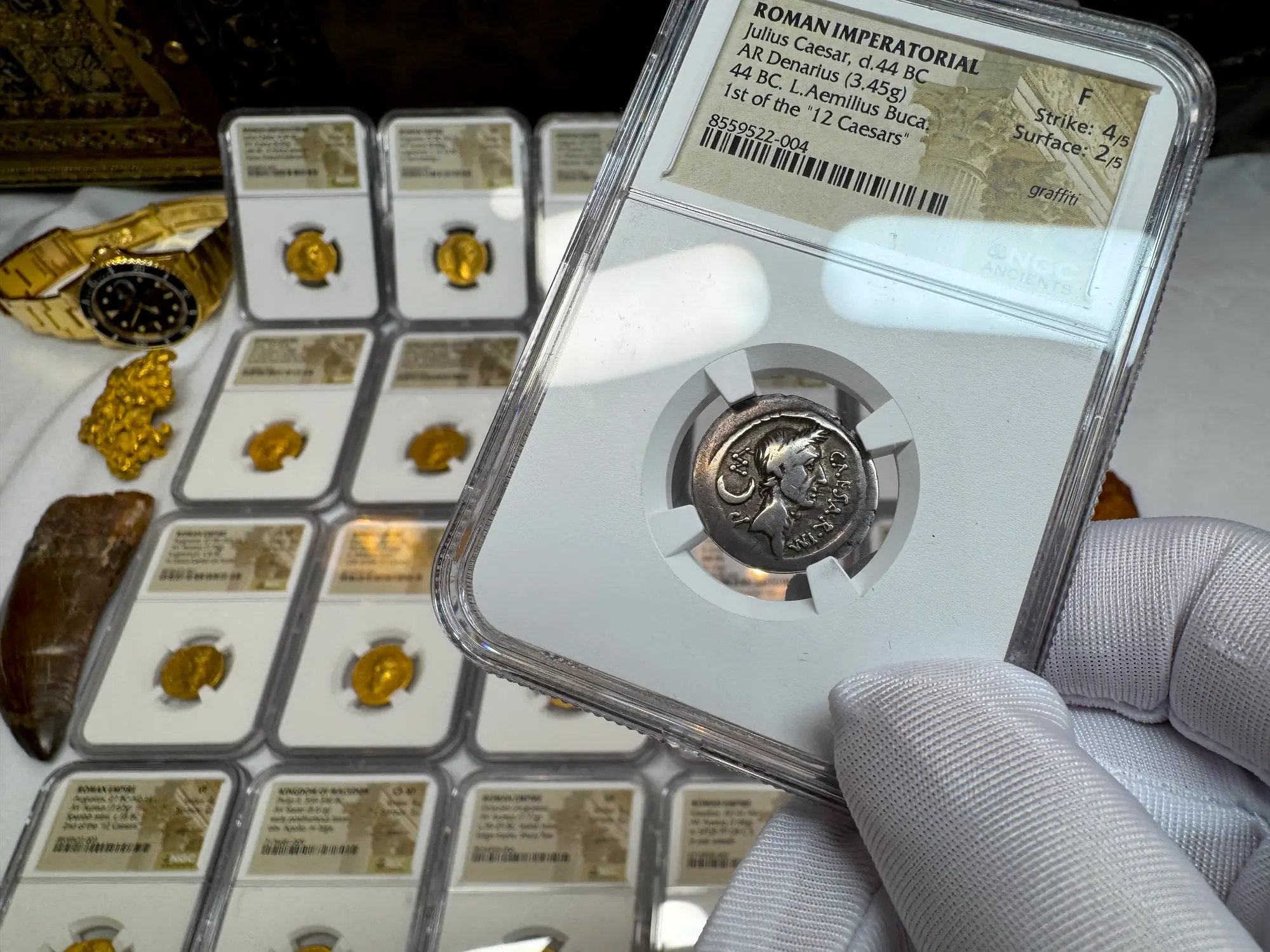 Roman Imperatorial "Julius Caesar" 44BC Denarius NGC F  16