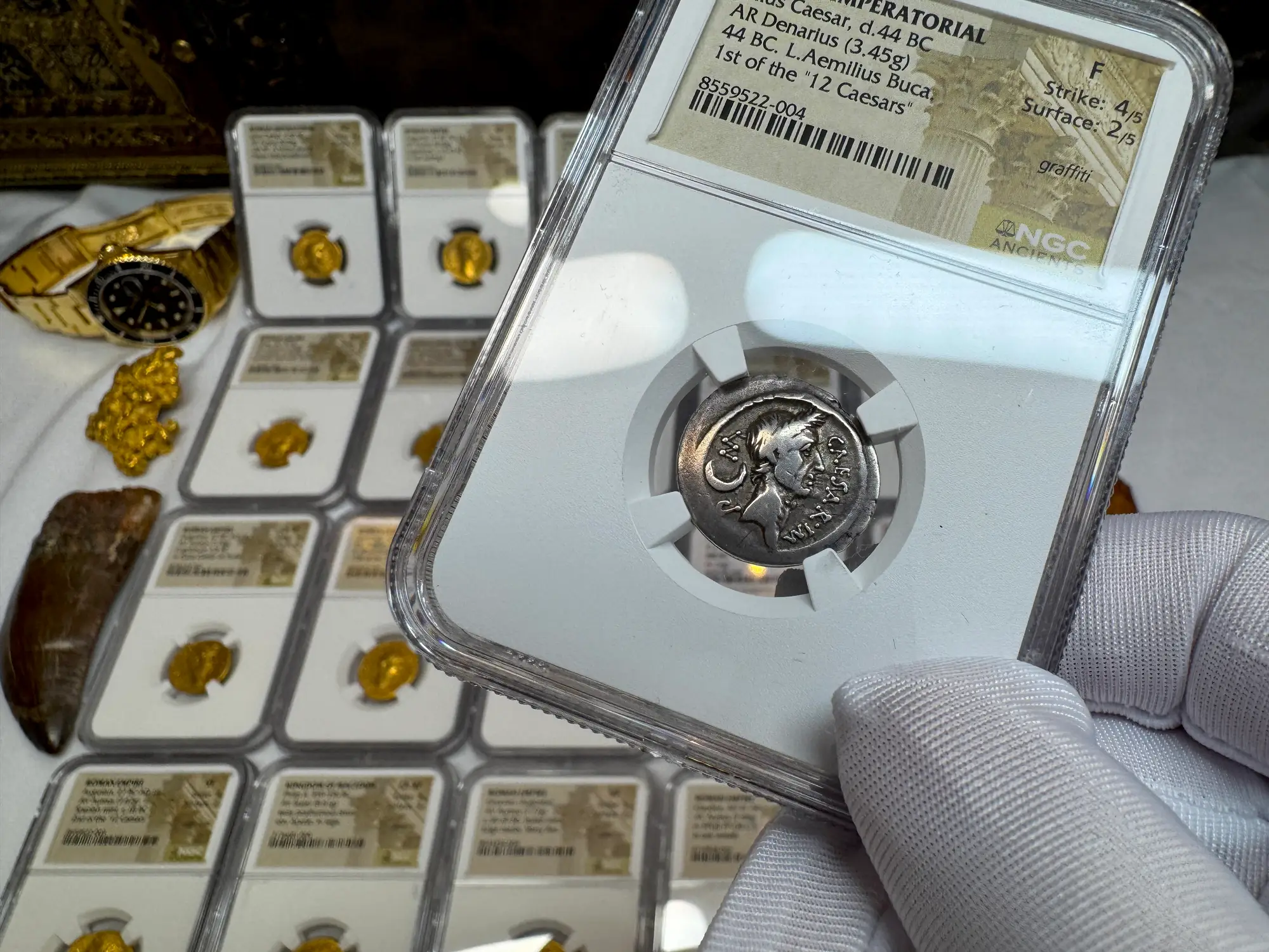 Roman Imperatorial "Julius Caesar" 44BC Denarius NGC F  17