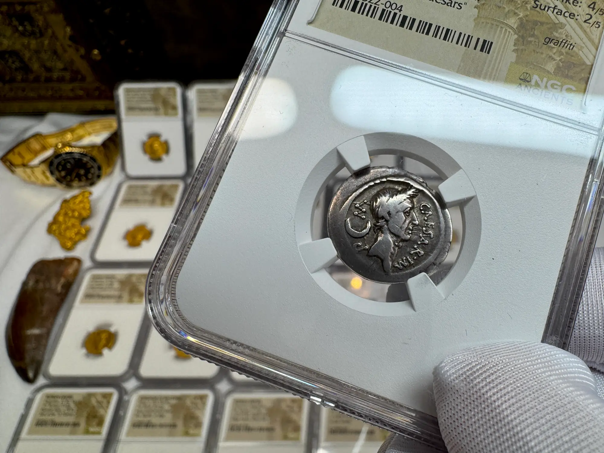 Roman Imperatorial "Julius Caesar" 44BC Denarius NGC F  3