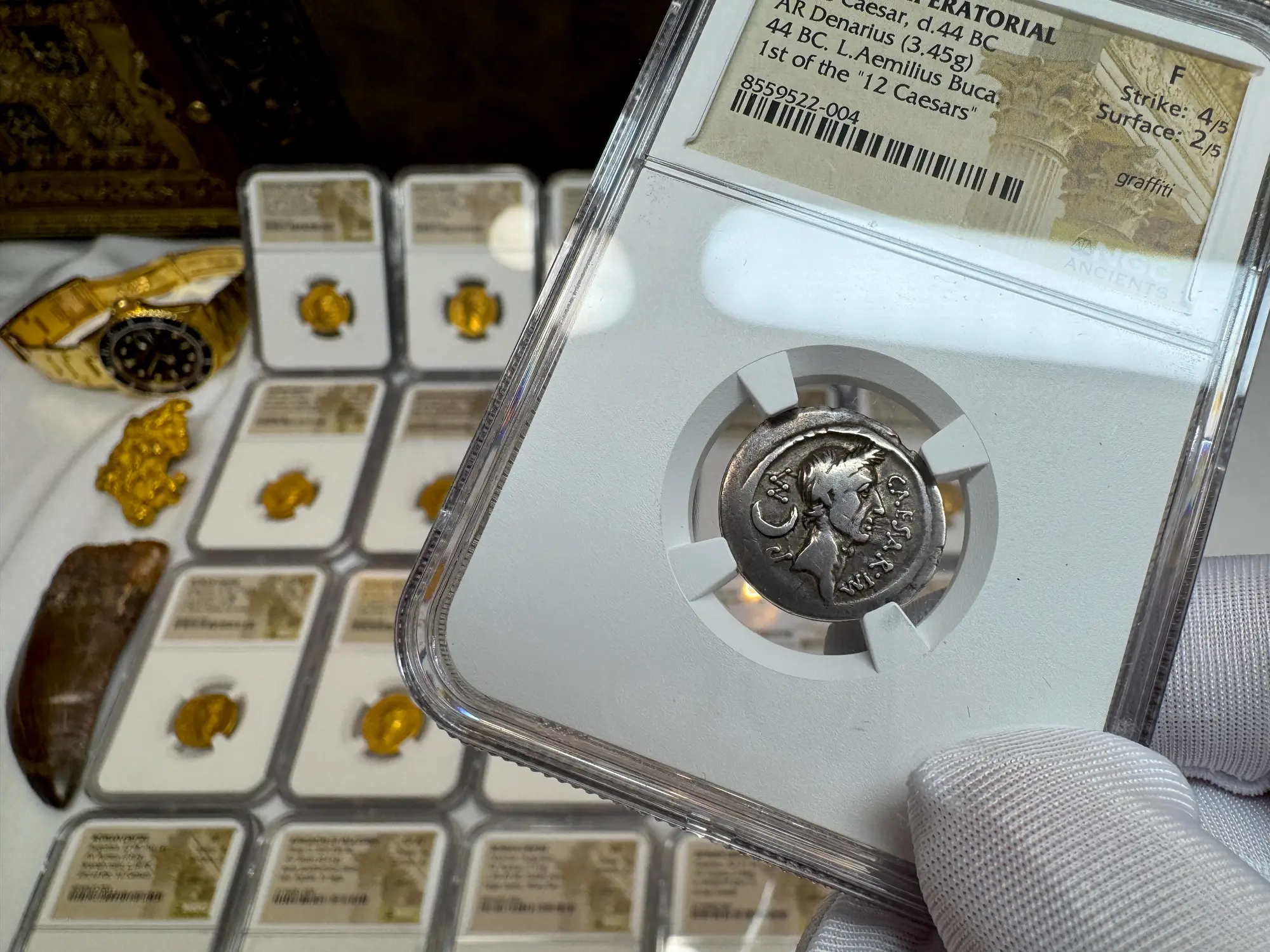 Roman Imperatorial "Julius Caesar" 44BC Denarius NGC F  18