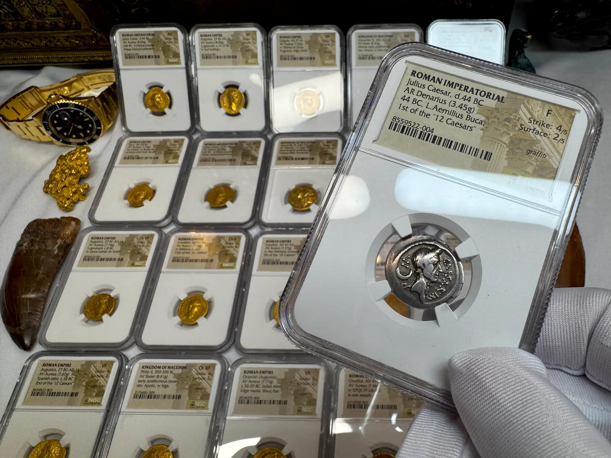 Roman Imperatorial "Julius Caesar" 44BC Denarius NGC F  19