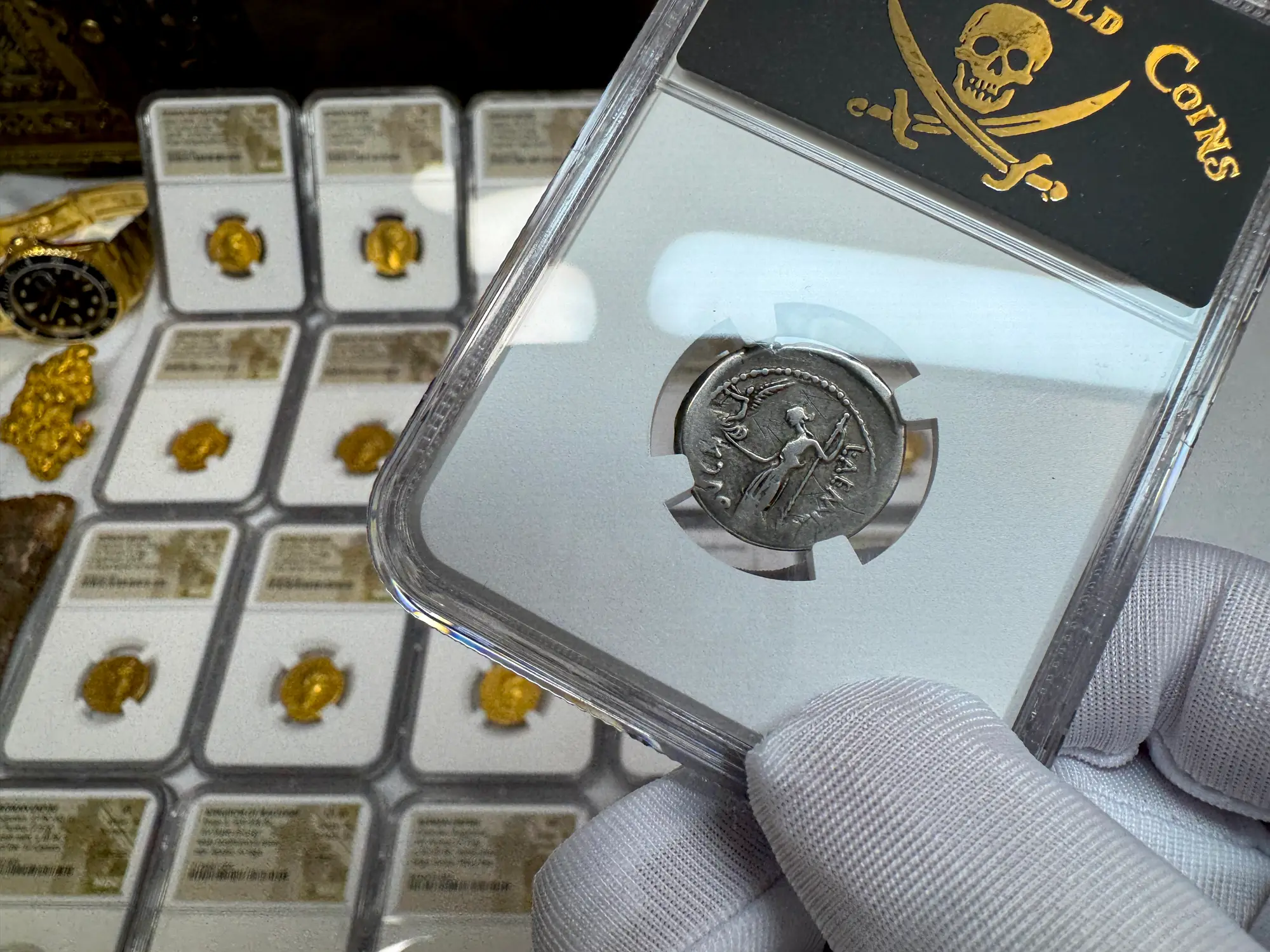 Roman Imperatorial "Julius Caesar" 44BC Denarius NGC F  13